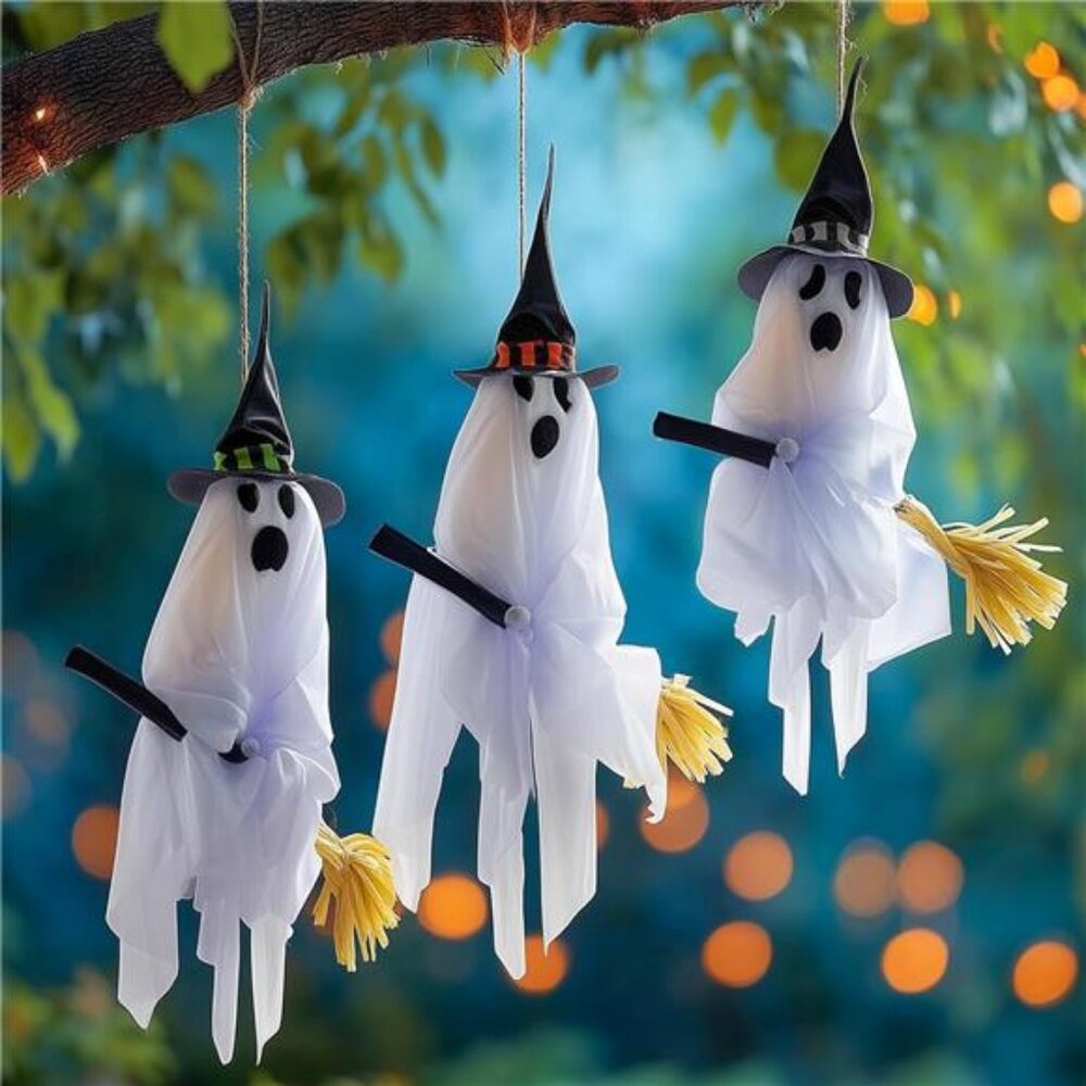 Halloween Hanging Ghosts Decorations, 3 Pack 23" Cute Flying White